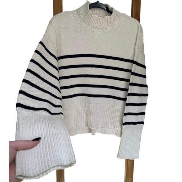 Veronica Beard Lancetti Sweater Turtleneck Knitted Stripes White Black Size XL - Picture 3 of 10